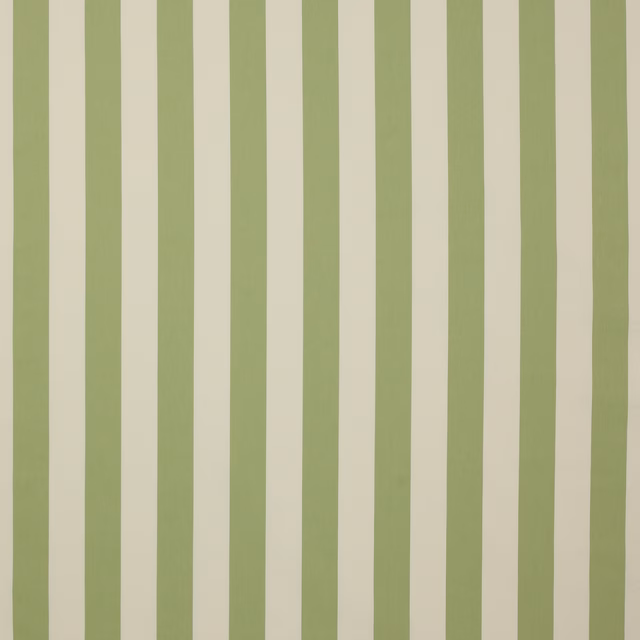 Vertical soft sage green stripes on a warm ivory cotton fabric swatch