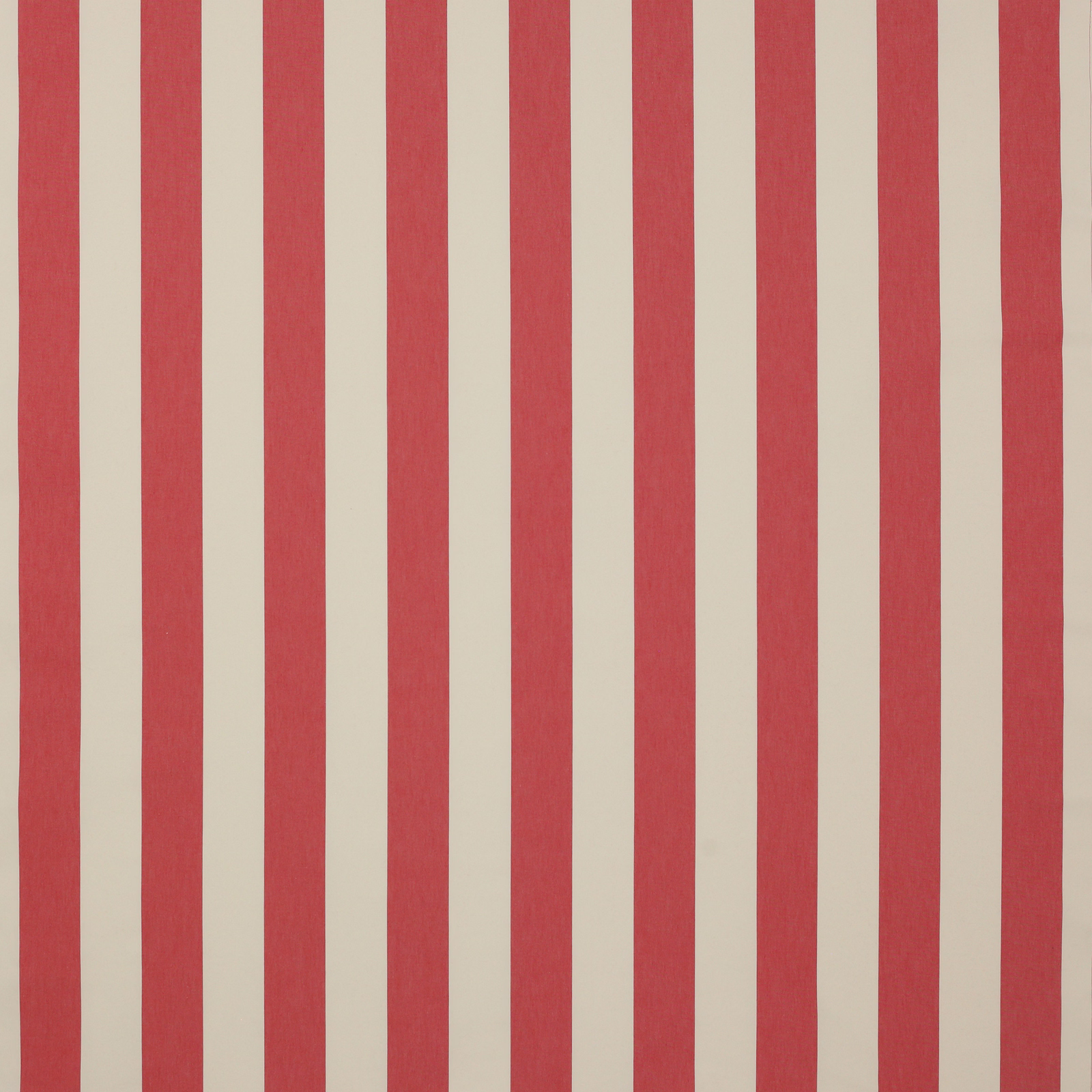 Vertical warm red stripes on a pale cream cotton fabric swatch