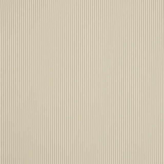 Close-up of fine beige vertical pinstripes on a cream cotton fabric