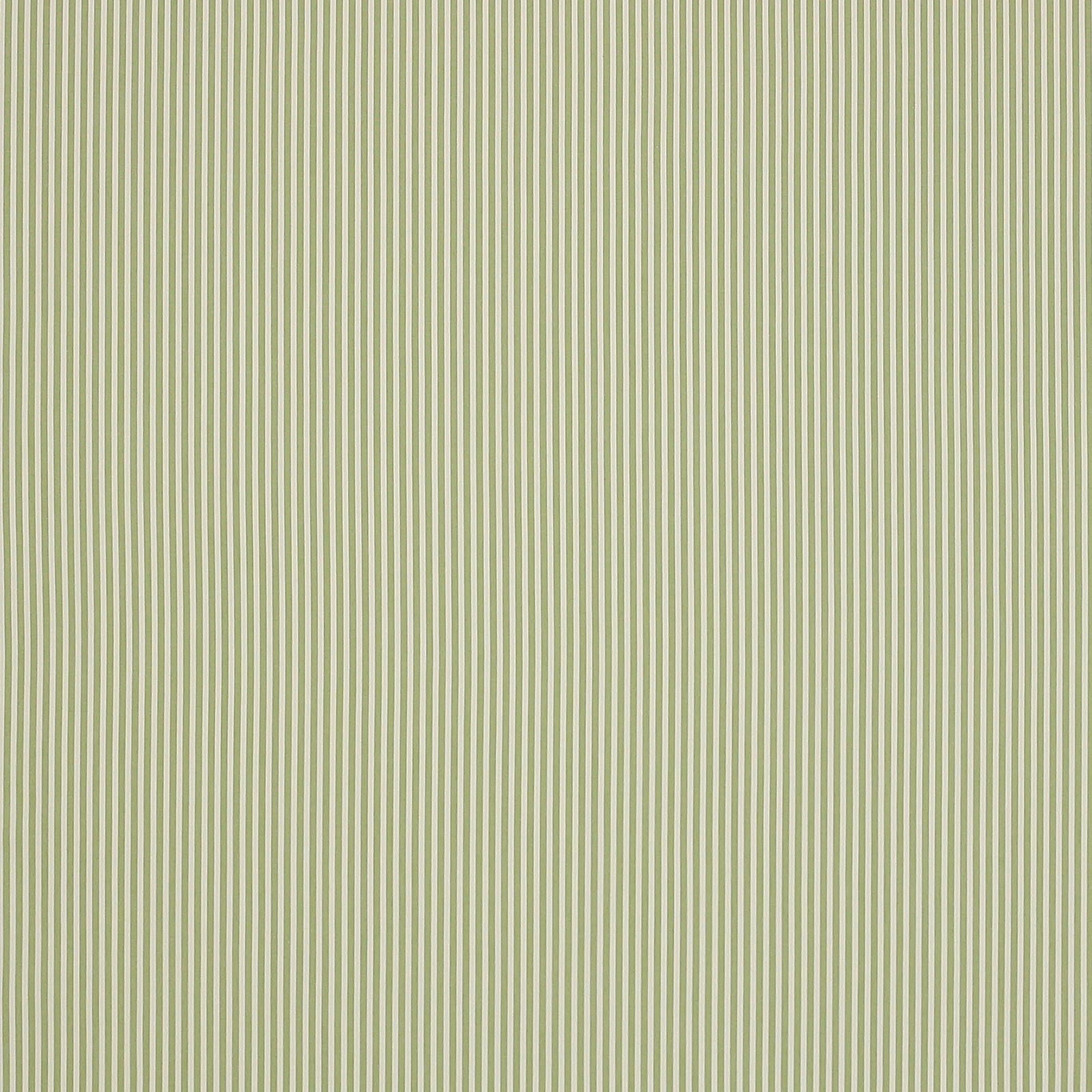 Fine pale green vertical pinstripe cotton fabric swatch with soft sage ground