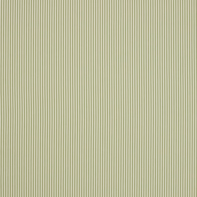 Fine pale green vertical pinstripe cotton fabric swatch with soft sage ground