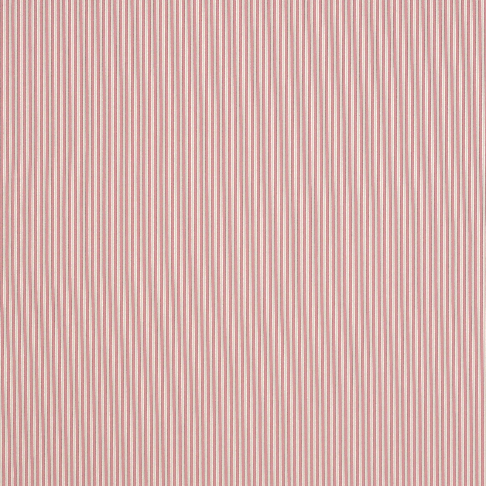 Fine vertical blush pink and cream stripes on a cotton fabric swatch