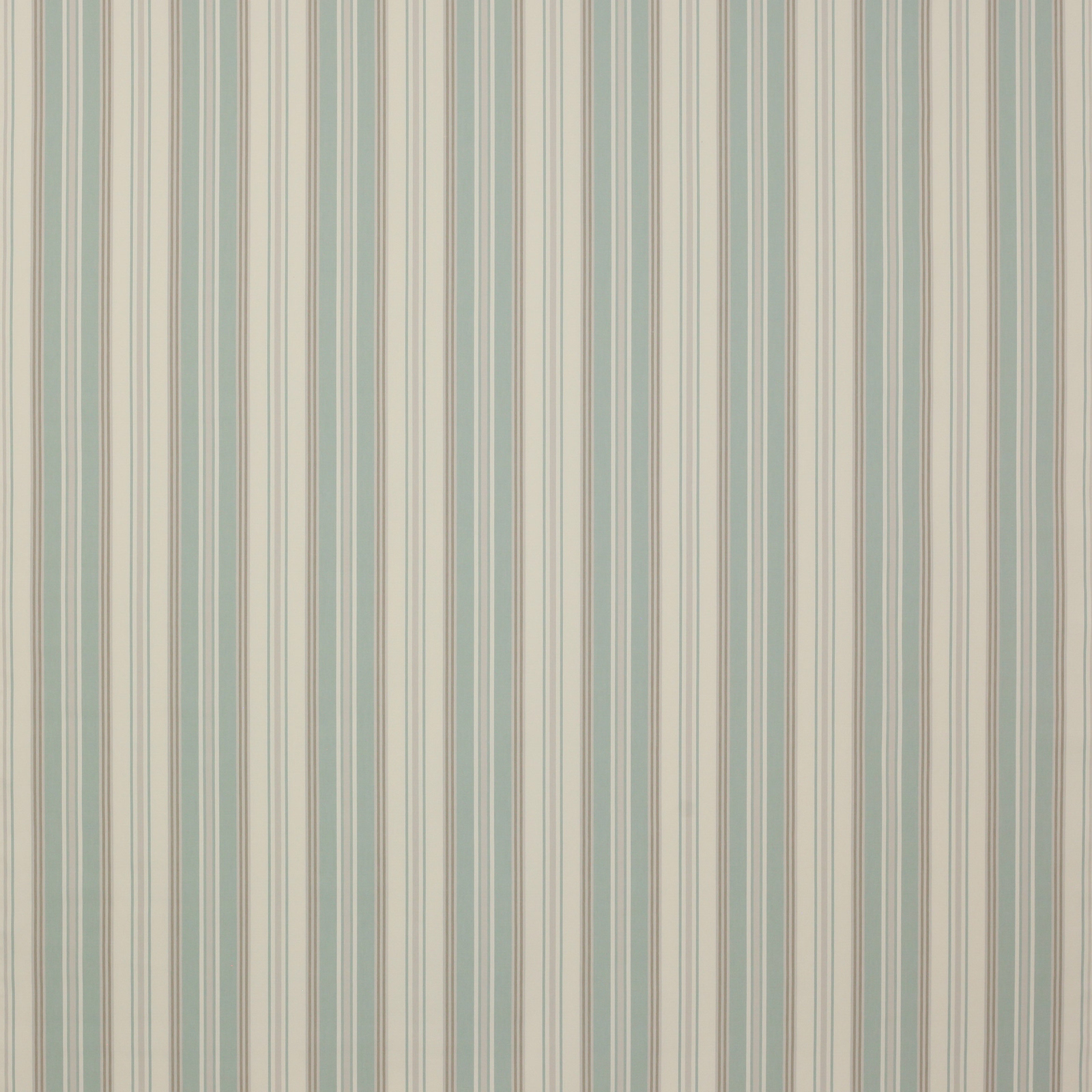 Vertical aqua and cream pinstripes on a soft cotton fabric swatch