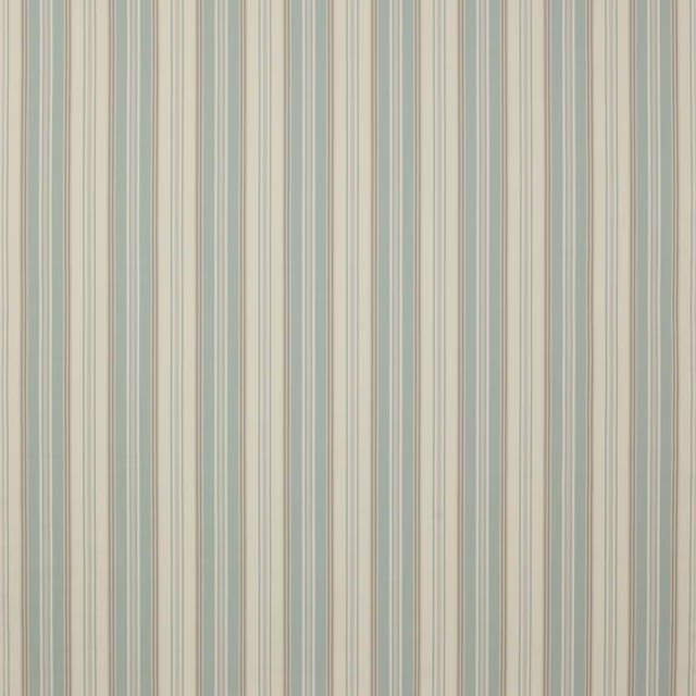 Vertical aqua and cream pinstripes on a soft cotton fabric swatch