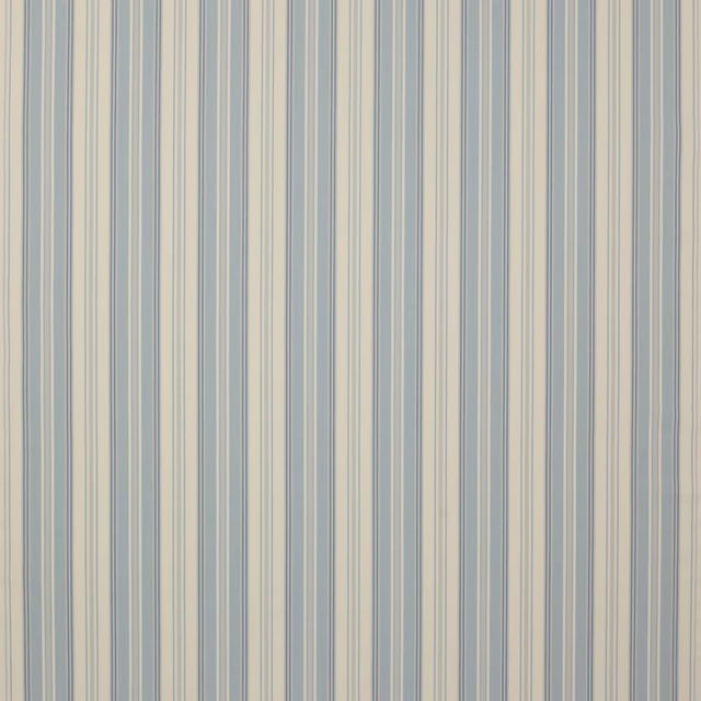 Pale blue and cream vertical stripe cotton fabric with fine grey pinstripes
