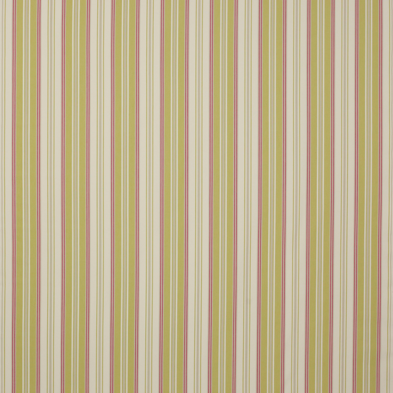Vertical leaf green and blush pink pinstripes on a pale cream cotton fabric