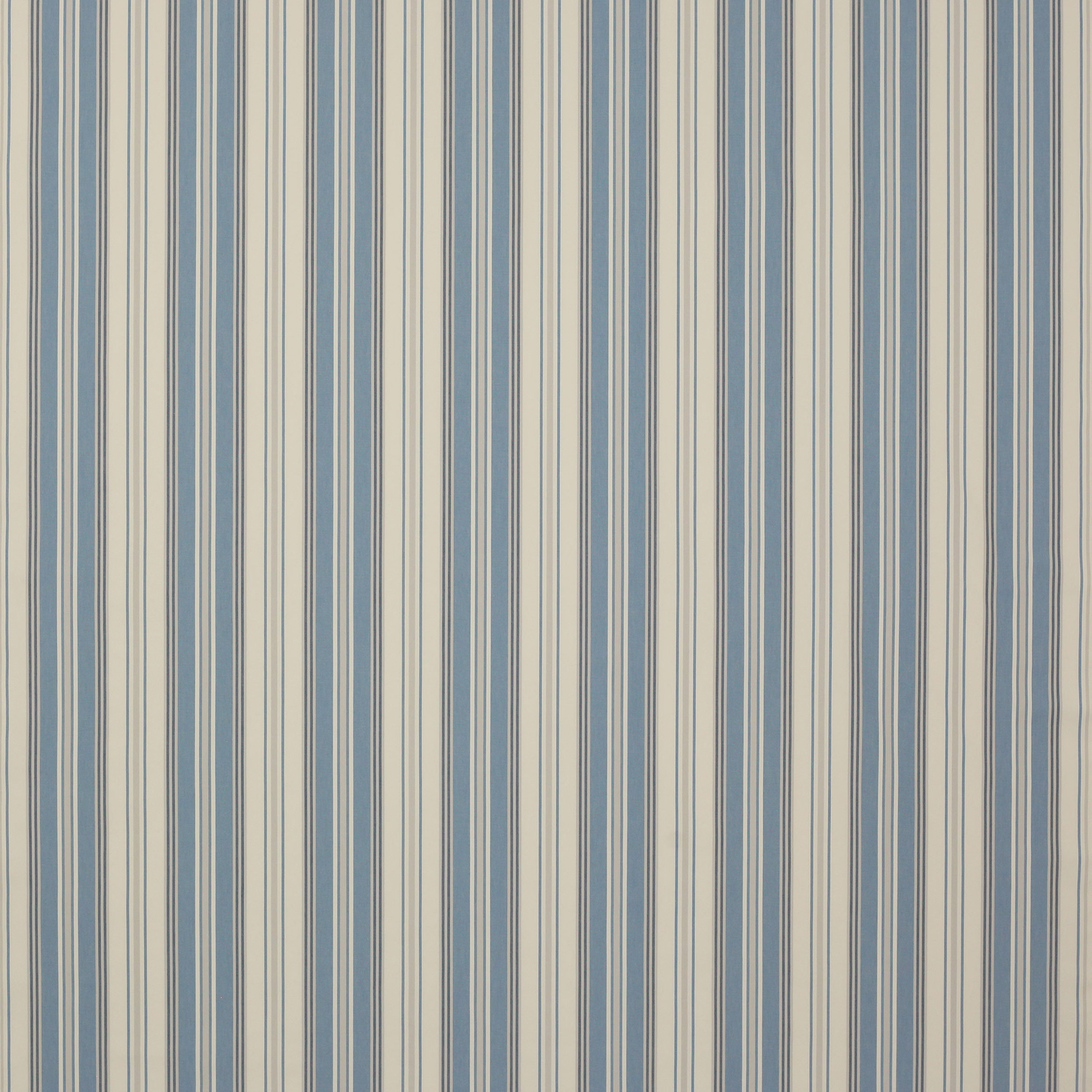 Vertical navy, pale blue and cream striped cotton fabric sample