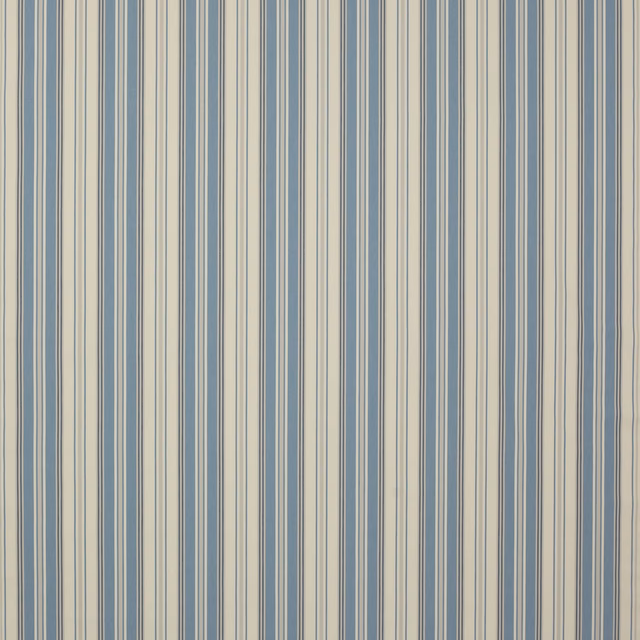Vertical navy, pale blue and cream striped cotton fabric sample