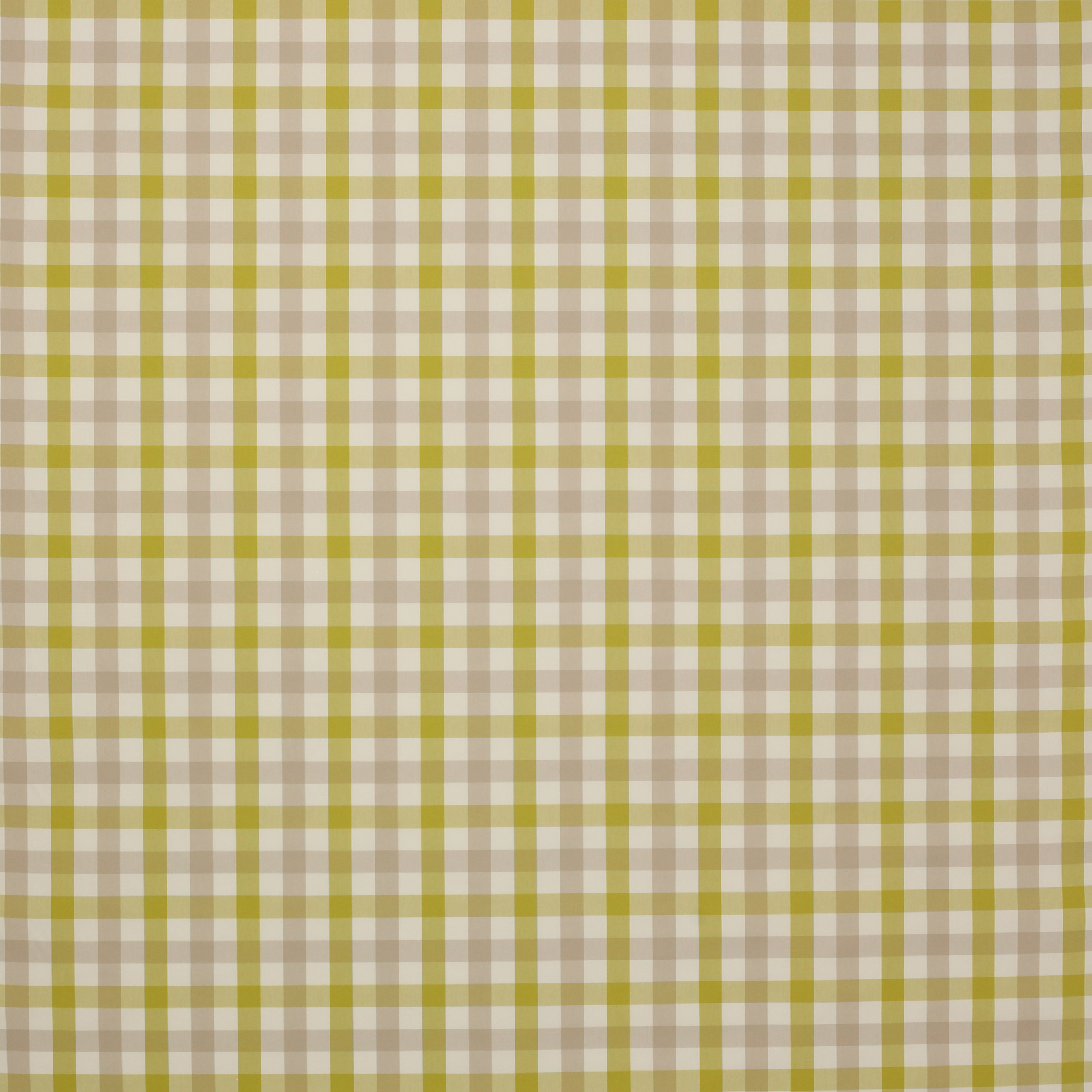 Small leaf-green and cream checked cotton fabric with a neat woven texture