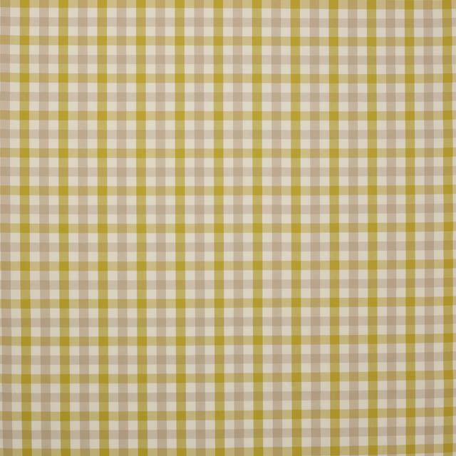 Small leaf-green and cream checked cotton fabric with a neat woven texture