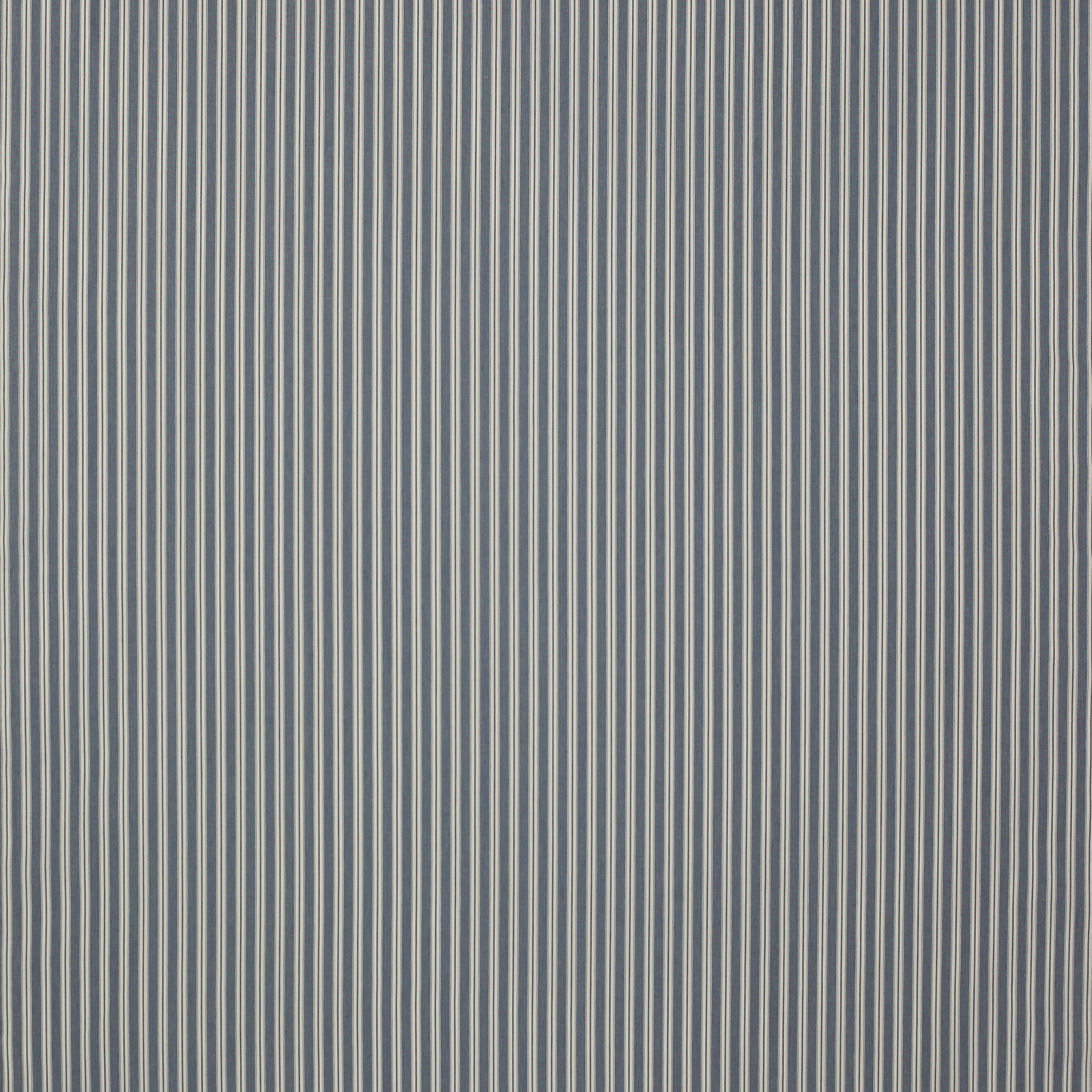 Narrow navy and cream vertical stripes on a textured cotton fabric swatch