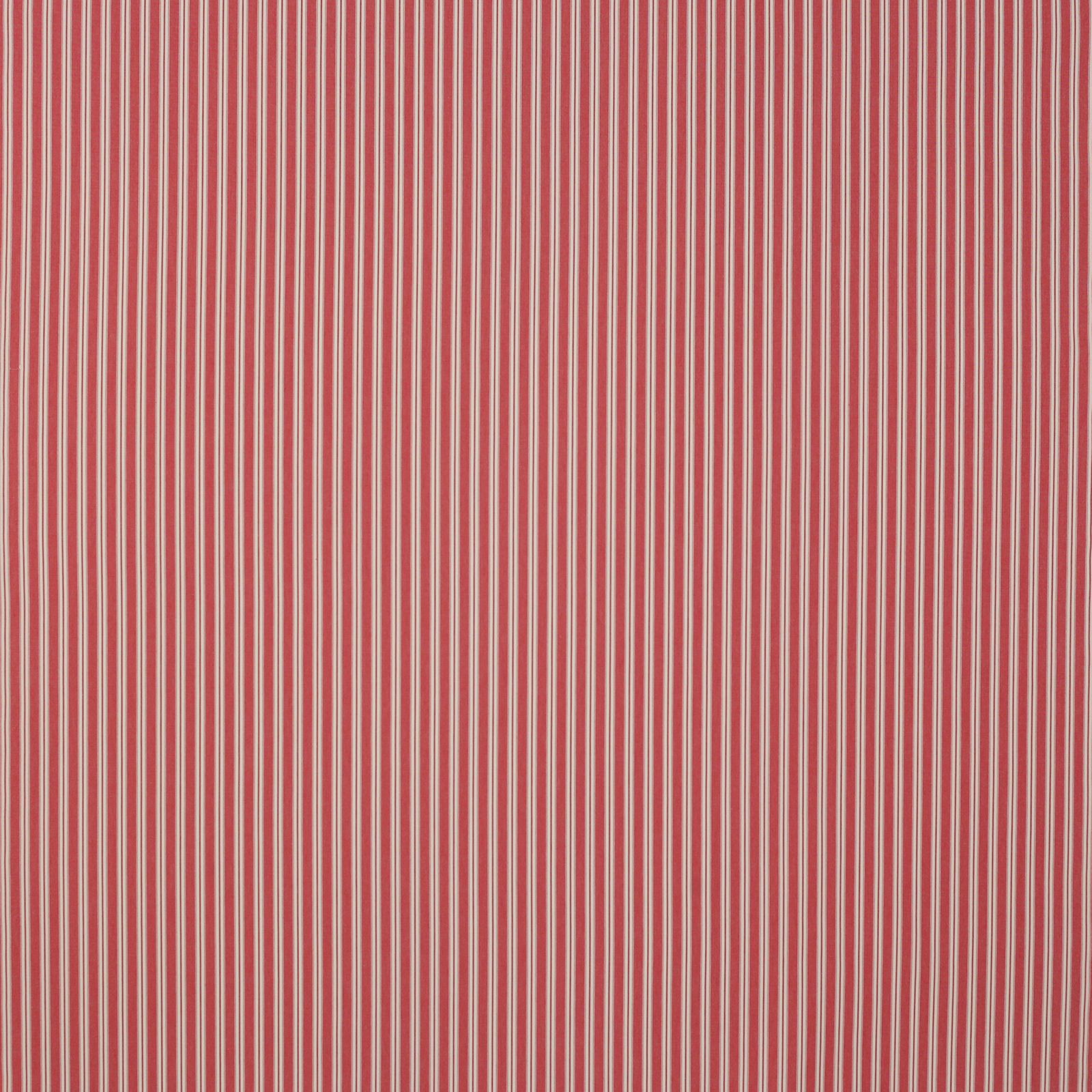 Close-up of warm red narrow cotton stripe with cream pinlines