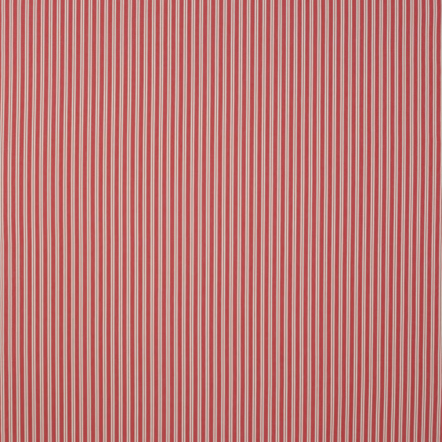Close-up of warm red narrow cotton stripe with cream pinlines