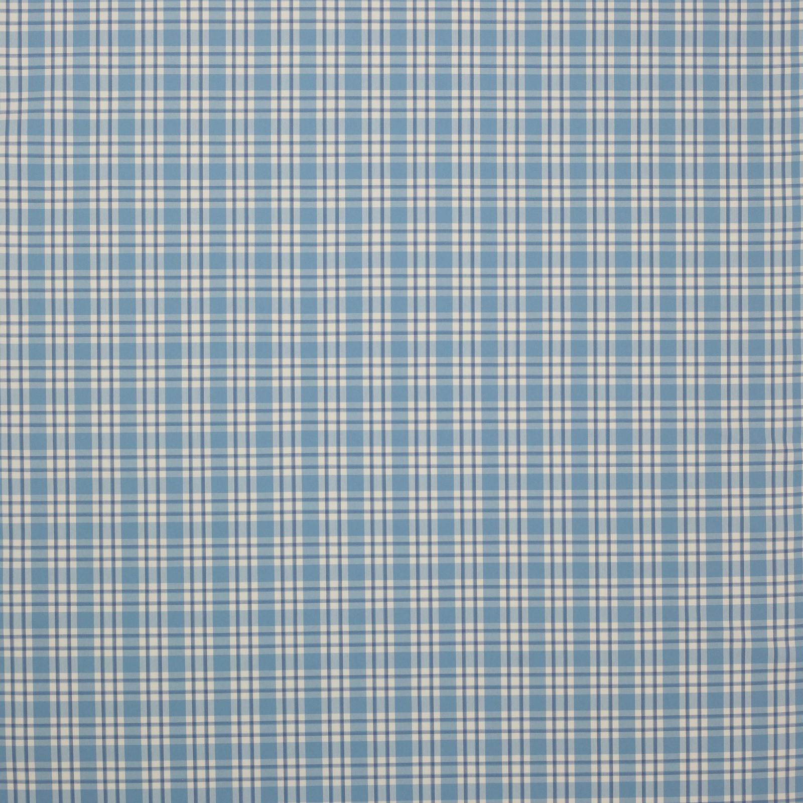 Soft blue and ivory checked cotton swatch with a medium-scale plaid pattern
