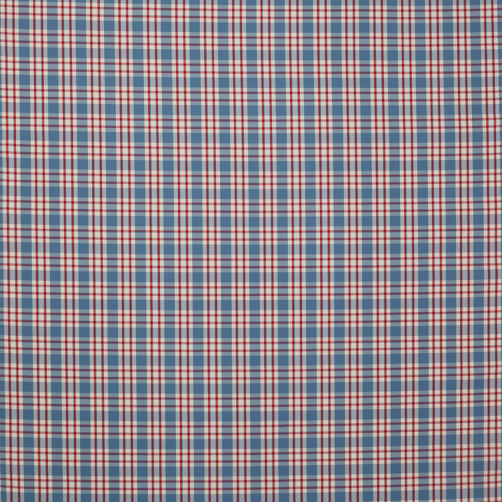 Blue and red small check cotton fabric with fine woven grid pattern