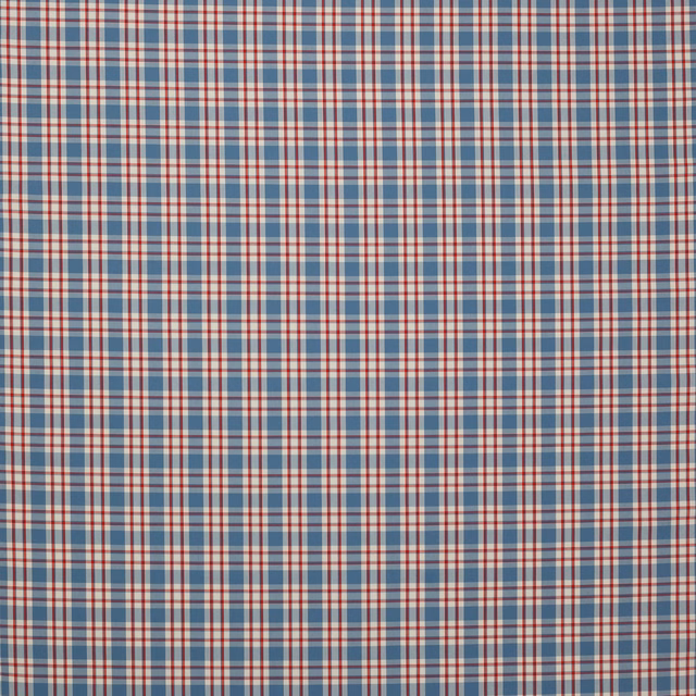 Blue and red small check cotton fabric with fine woven grid pattern