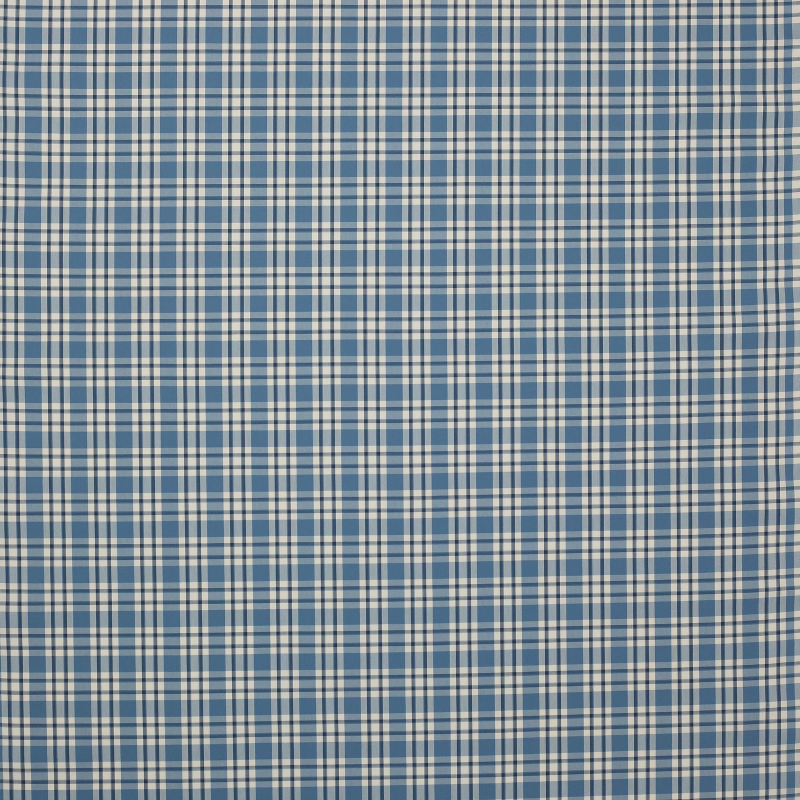 Navy and cream woven check fabric with fine blue lines