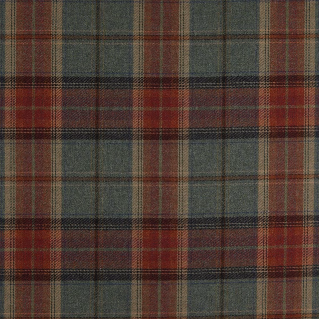 Aqua and terracotta wool plaid with muted charcoal checks