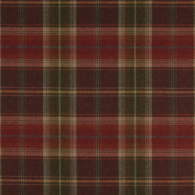 Charcoal wool tartan plaid swatch with burgundy, olive and tan checks