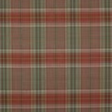 Woven tomato-red and sage plaid wool swatch with muted brown and cream checks