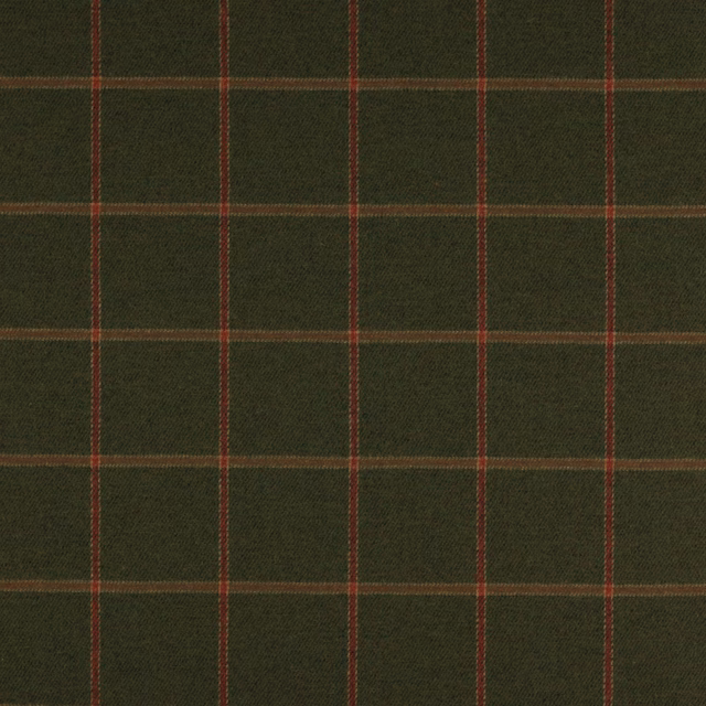 Dark olive wool plaid with fine red and ochre check lines