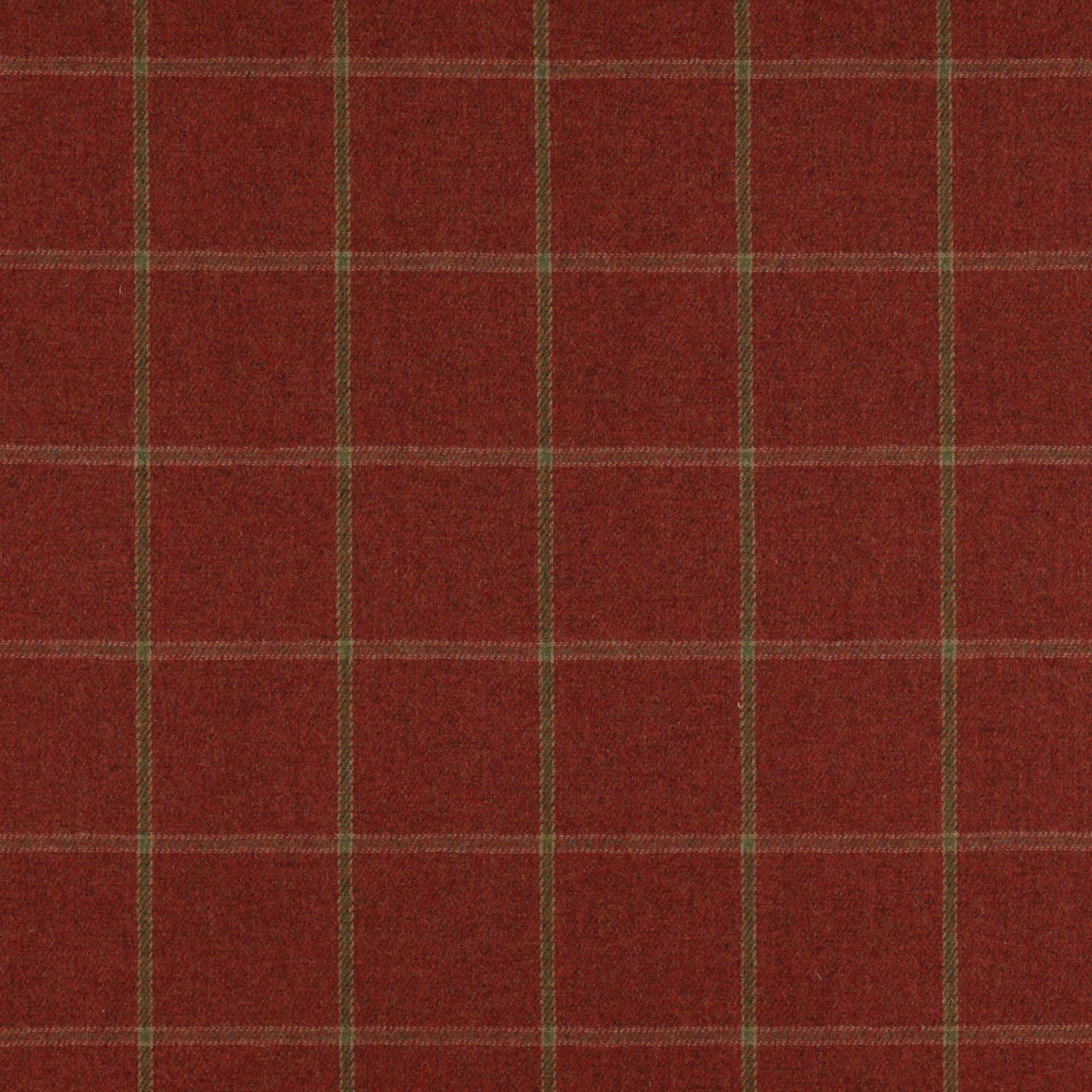 Tomato red wool plaid with fine olive and tan check lines