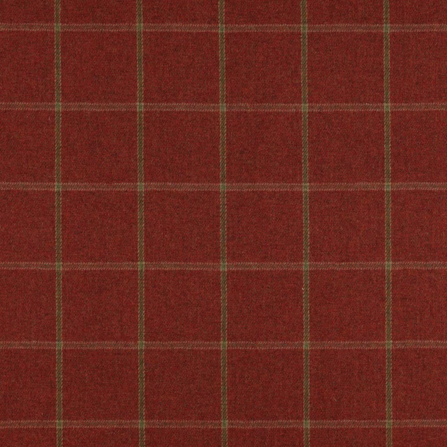Tomato red wool plaid with fine olive and tan check lines