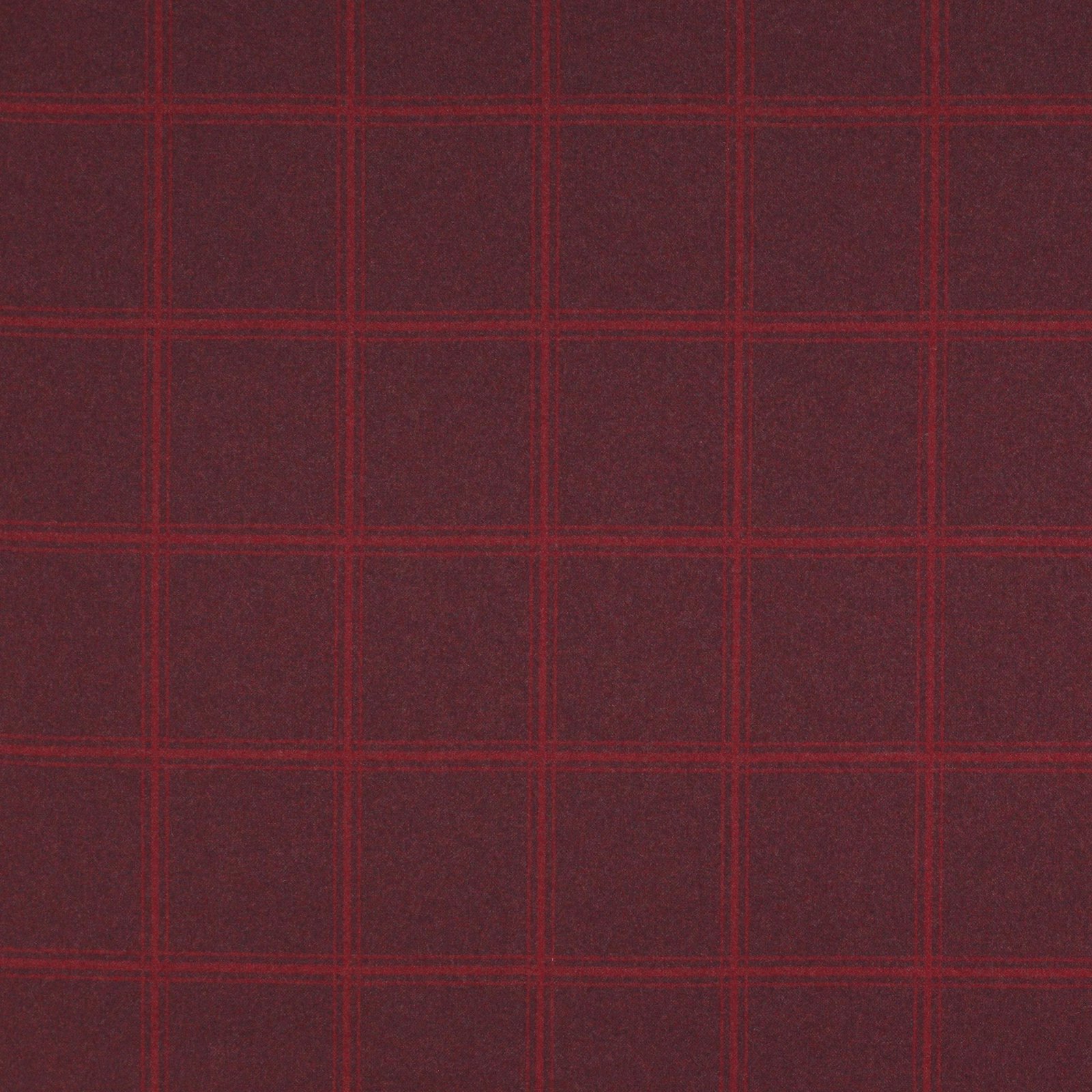 Deep burgundy checked wool fabric with fine red grid lines