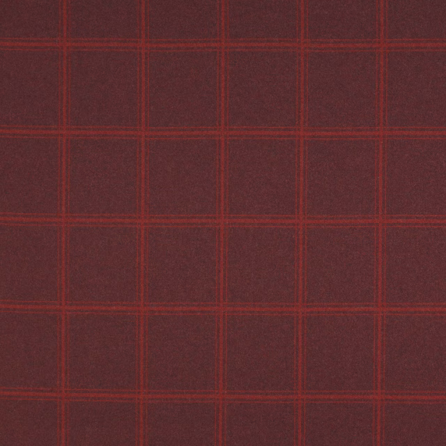Deep burgundy checked wool fabric with fine red grid lines