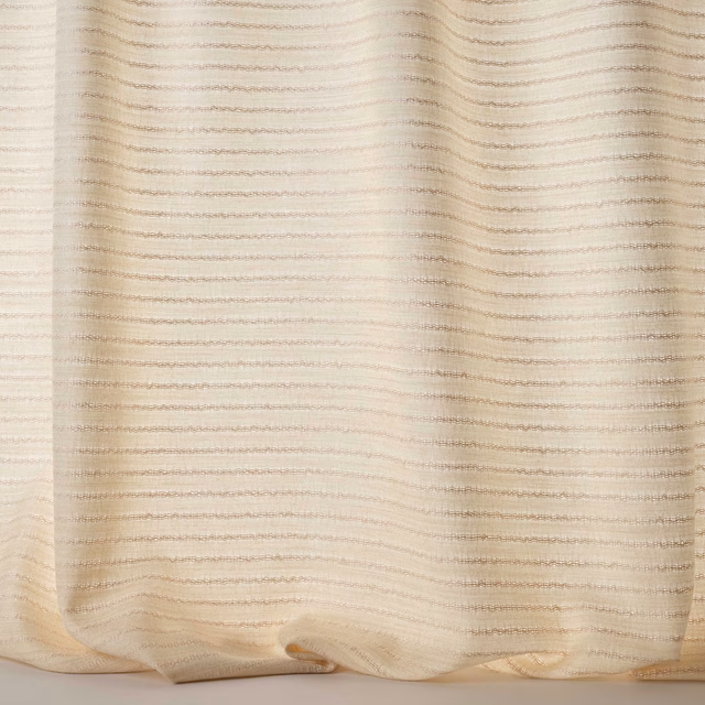 Cream striped woven fabric with fine horizontal texture and soft drape