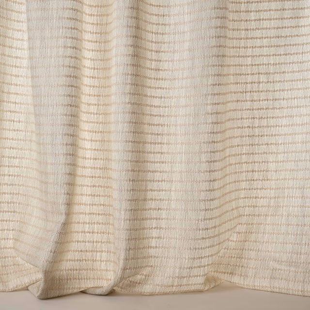 Pale silver-beige striped woven fabric with fine horizontal lines and soft texture