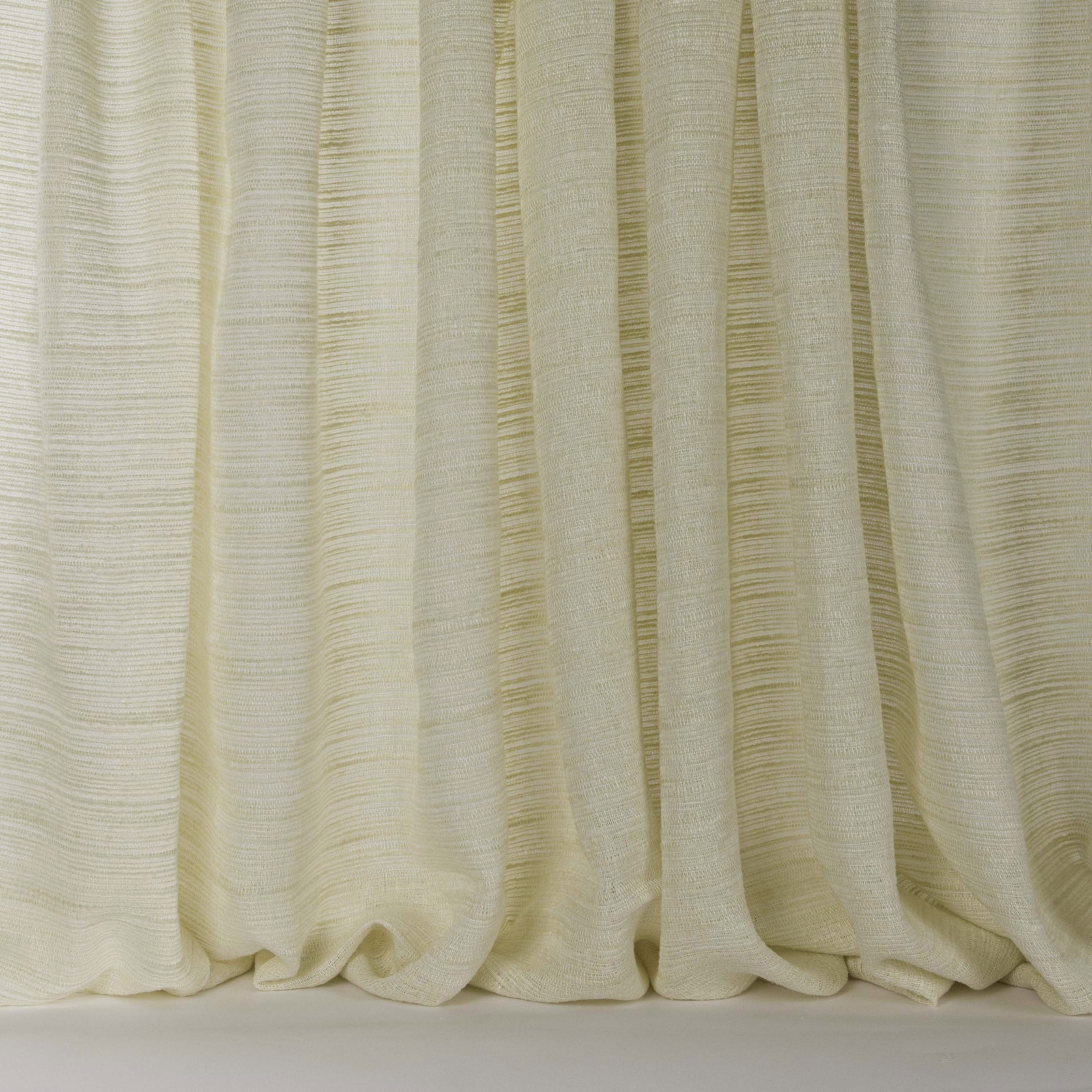 Soft cream linen-look drapery with fine horizontal texture and gentle folds