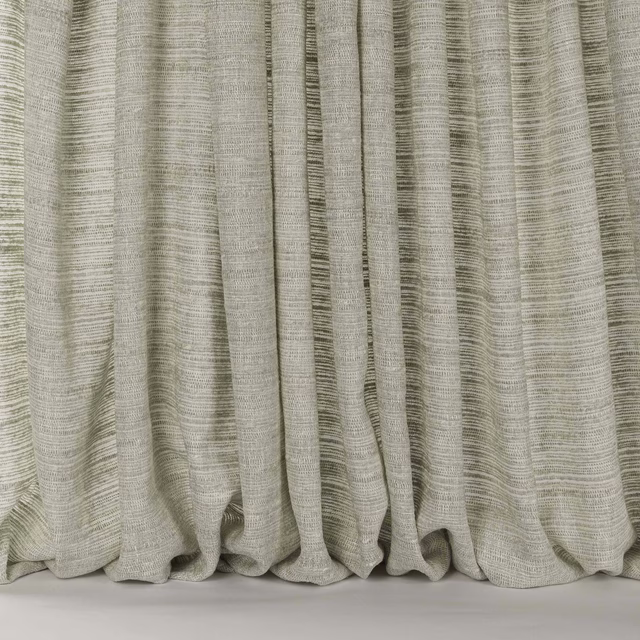 Soft warm beige linen-blend fabric with fine horizontal strié and relaxed folds