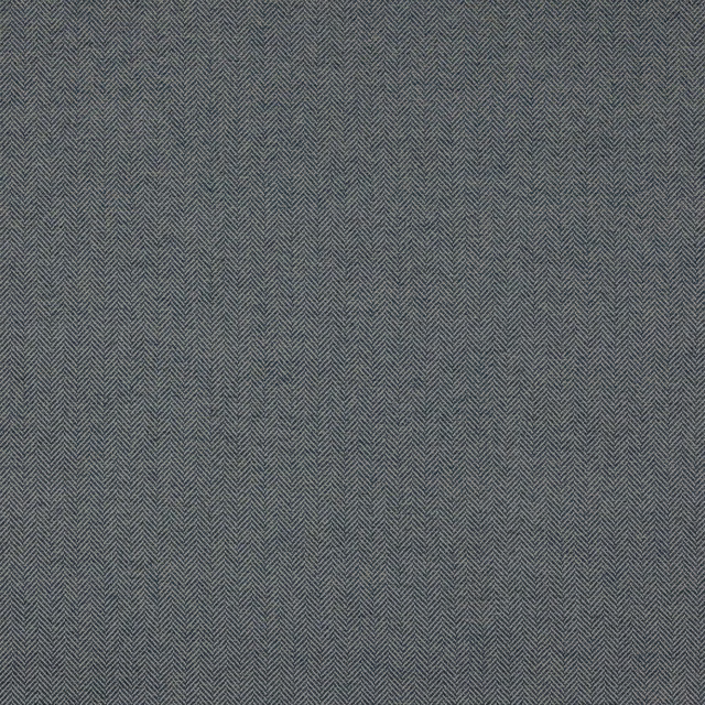 Close-up of a muted blue-grey herringbone check woven fabric