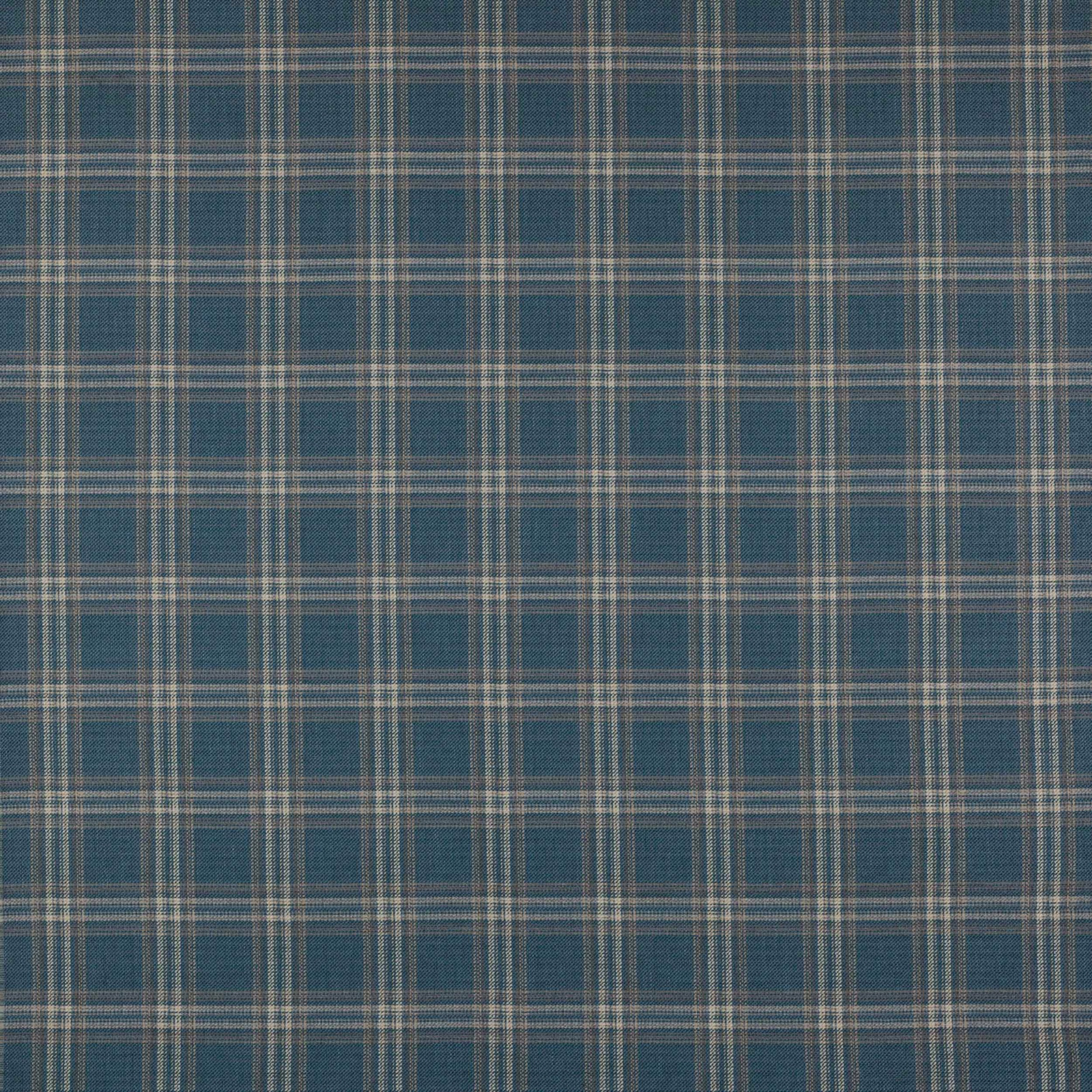 Blue and grey checked woven fabric with fine cream crossing lines