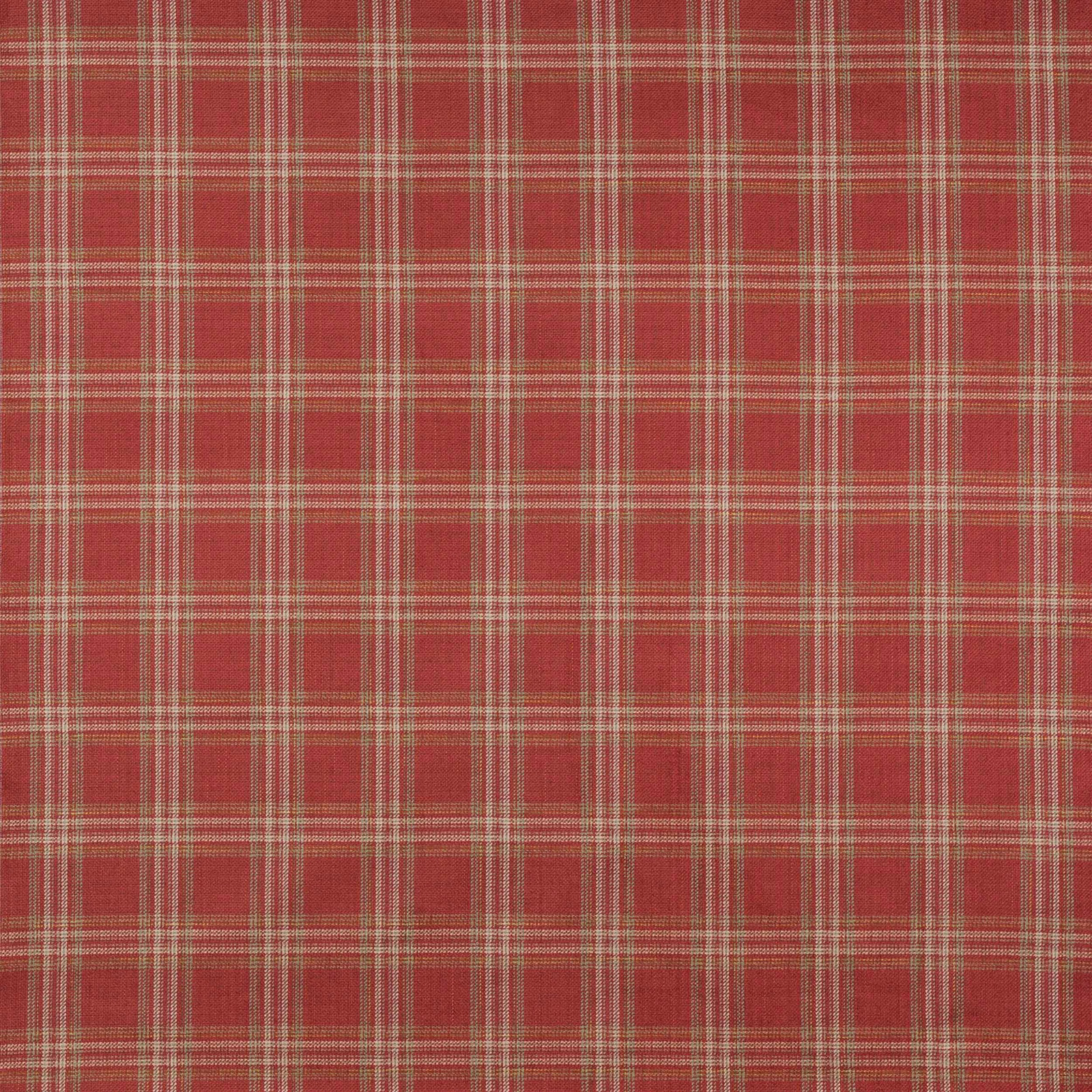 Red and cream woven check fabric with a medium plaid pattern