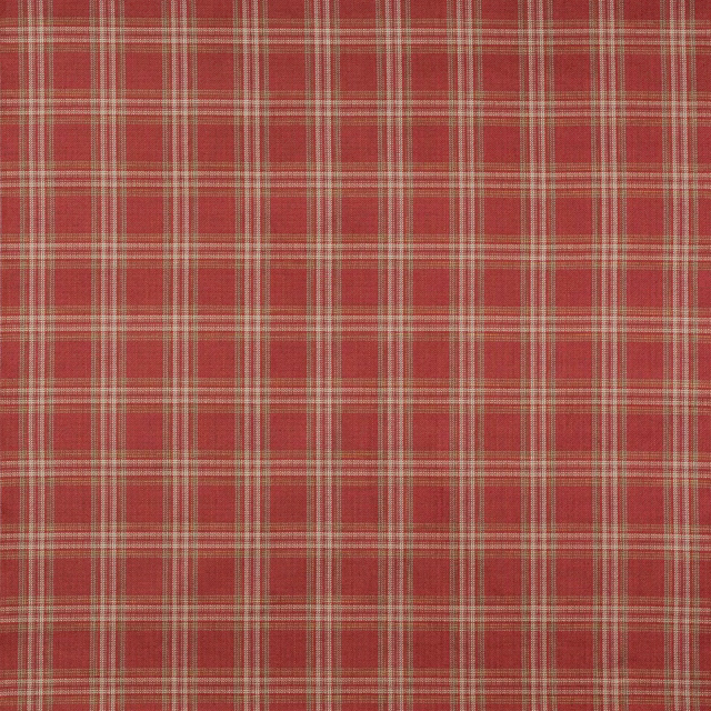 Red and cream woven check fabric with a medium plaid pattern