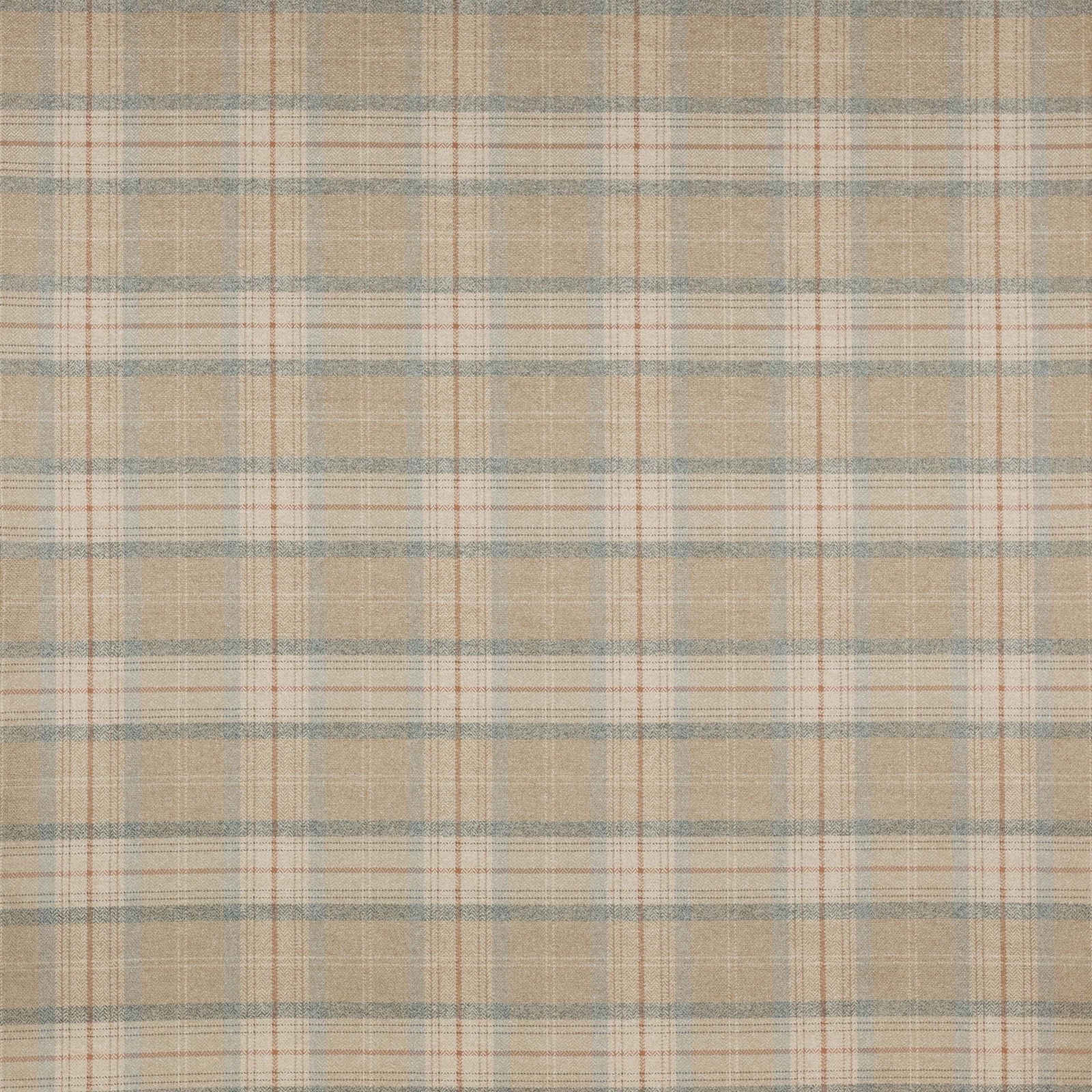 Soft beige plaid fabric with cream, blue-green and blush checks