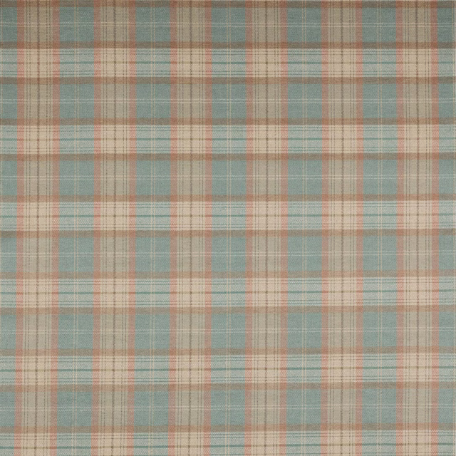 Muted jade and tomato plaid swatch with cream crossing lines