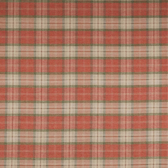 Red and sage plaid fabric with cream lines and a softly woven texture