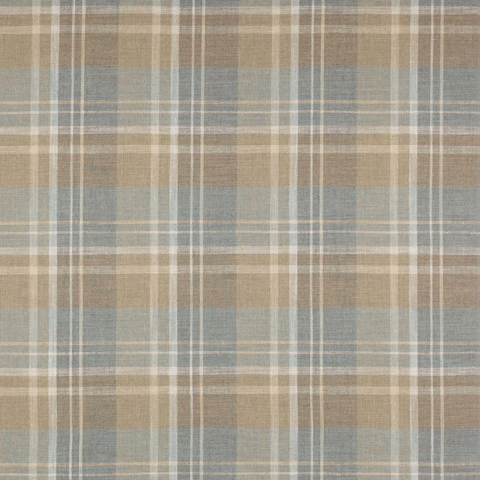Muted old blue and beige plaid fabric with fine woven checks