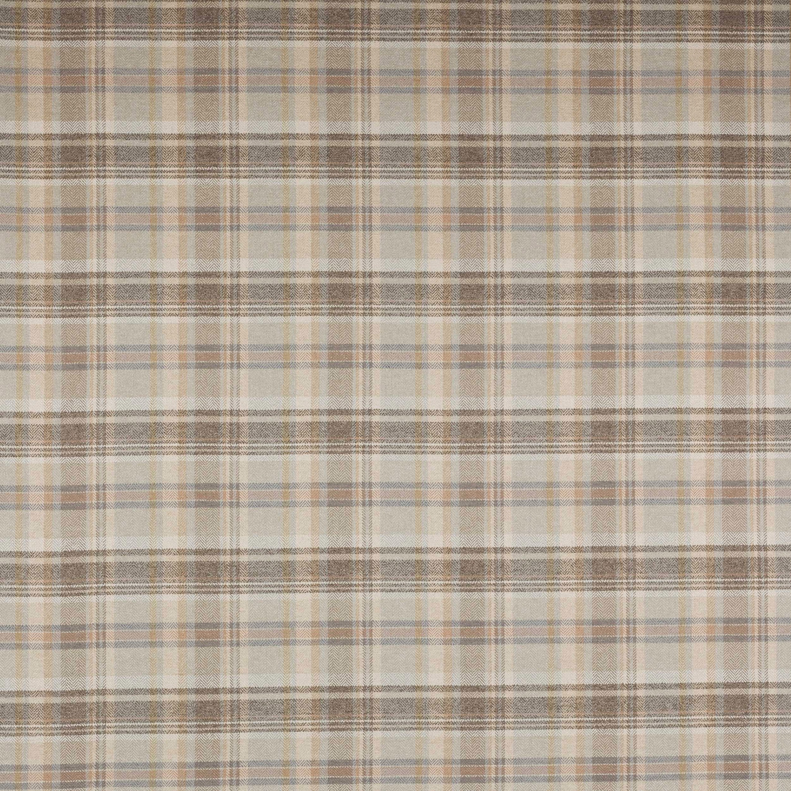 Soft beige plaid fabric with muted taupe and grey checks