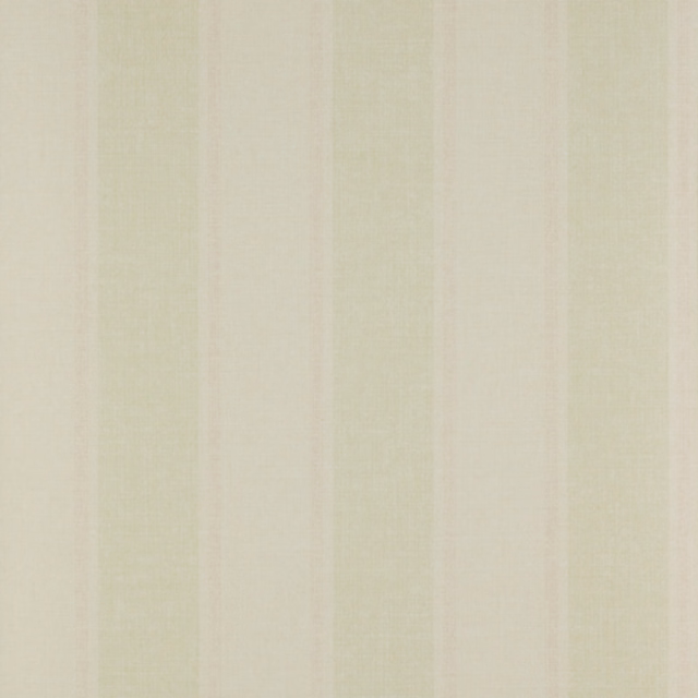 Pale pink and sage green vertical stripe wallpaper with a fine paper texture