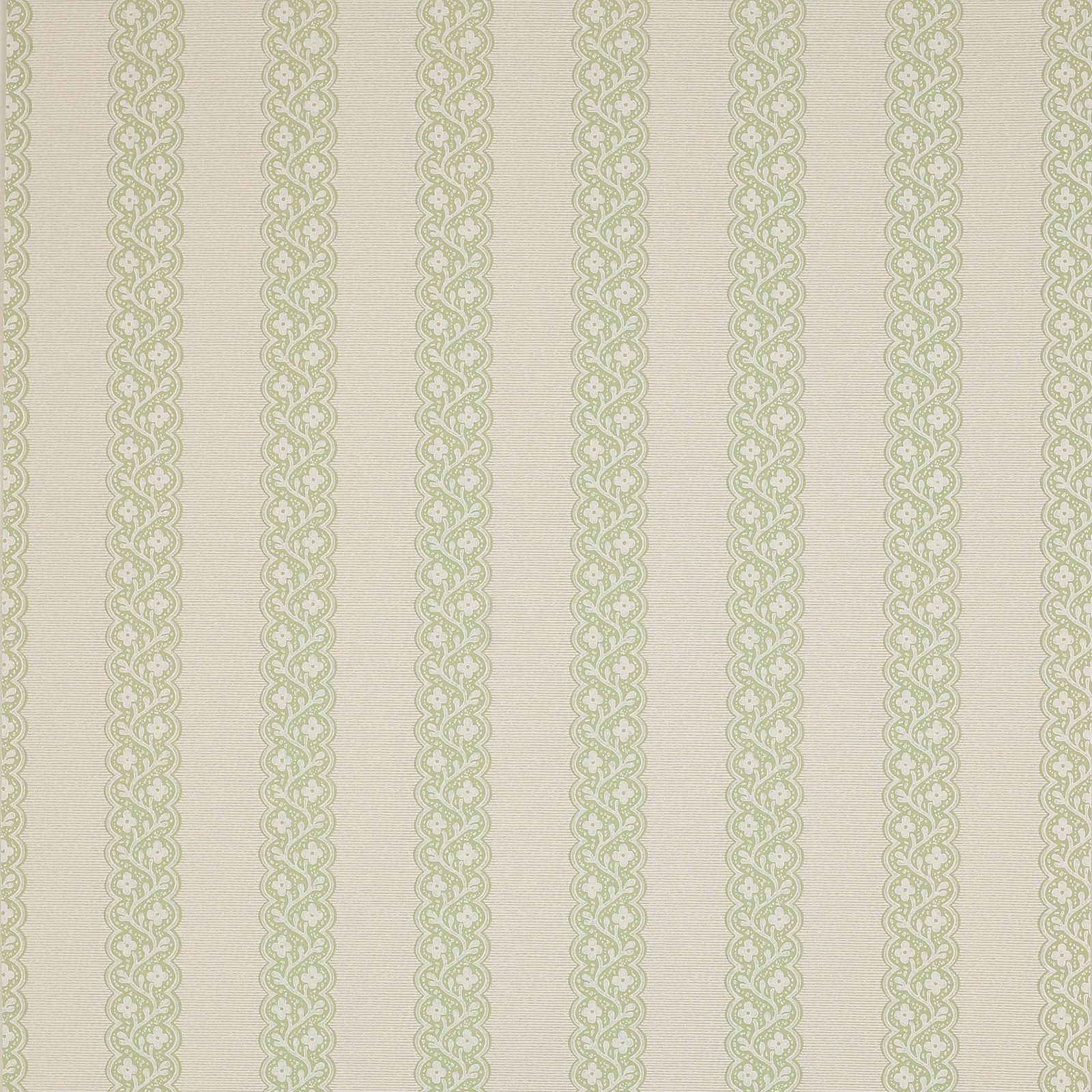 Pale sage-green interlaced leaf stripes on a softly textured ivory paper ground