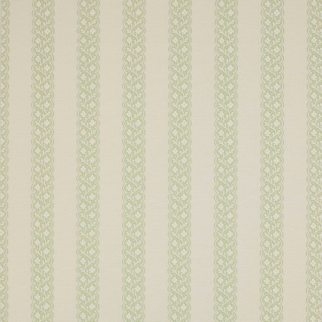 Pale sage-green interlaced leaf stripes on a softly textured ivory paper ground