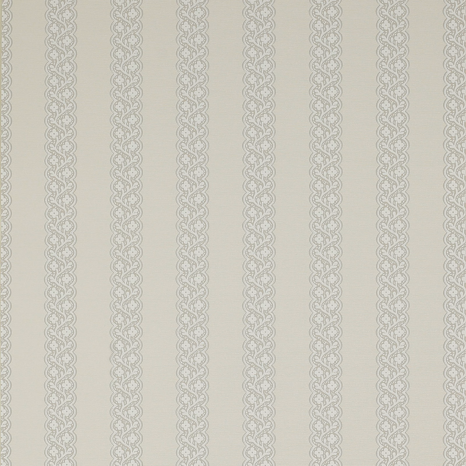 Pale silver-grey wallpaper with delicate interlaced vertical ornamental stripes