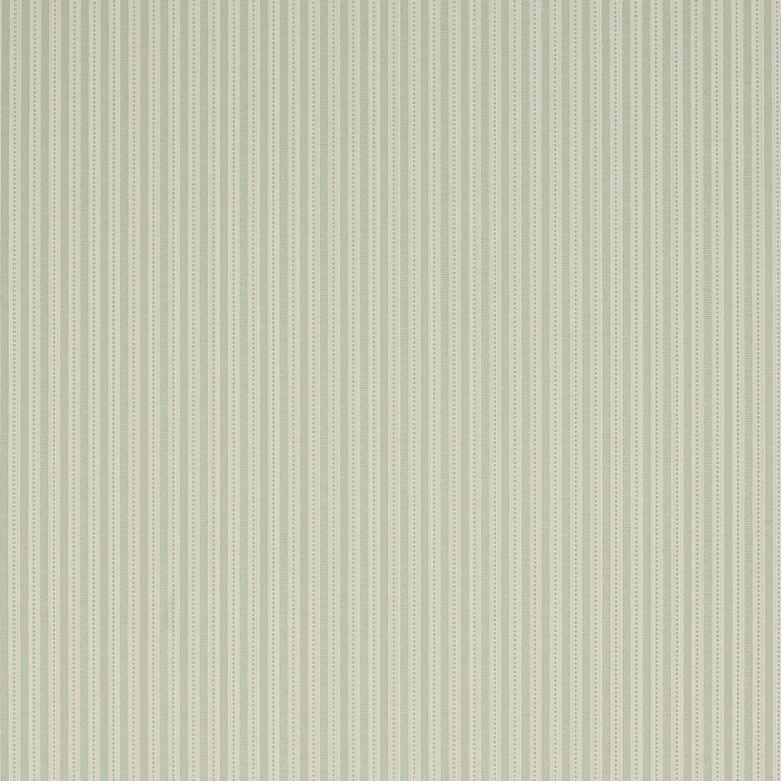 Muted aqua wallpaper with fine cream dotted vertical stripes and delicate sage detailing