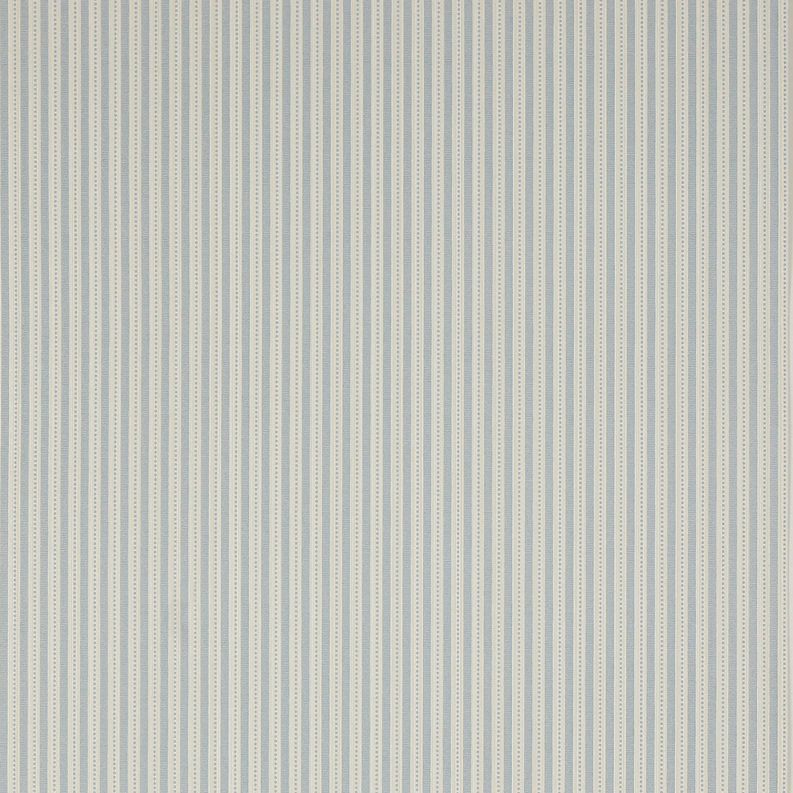 Pale blue-grey wallpaper with fine vertical navy and cream stripes