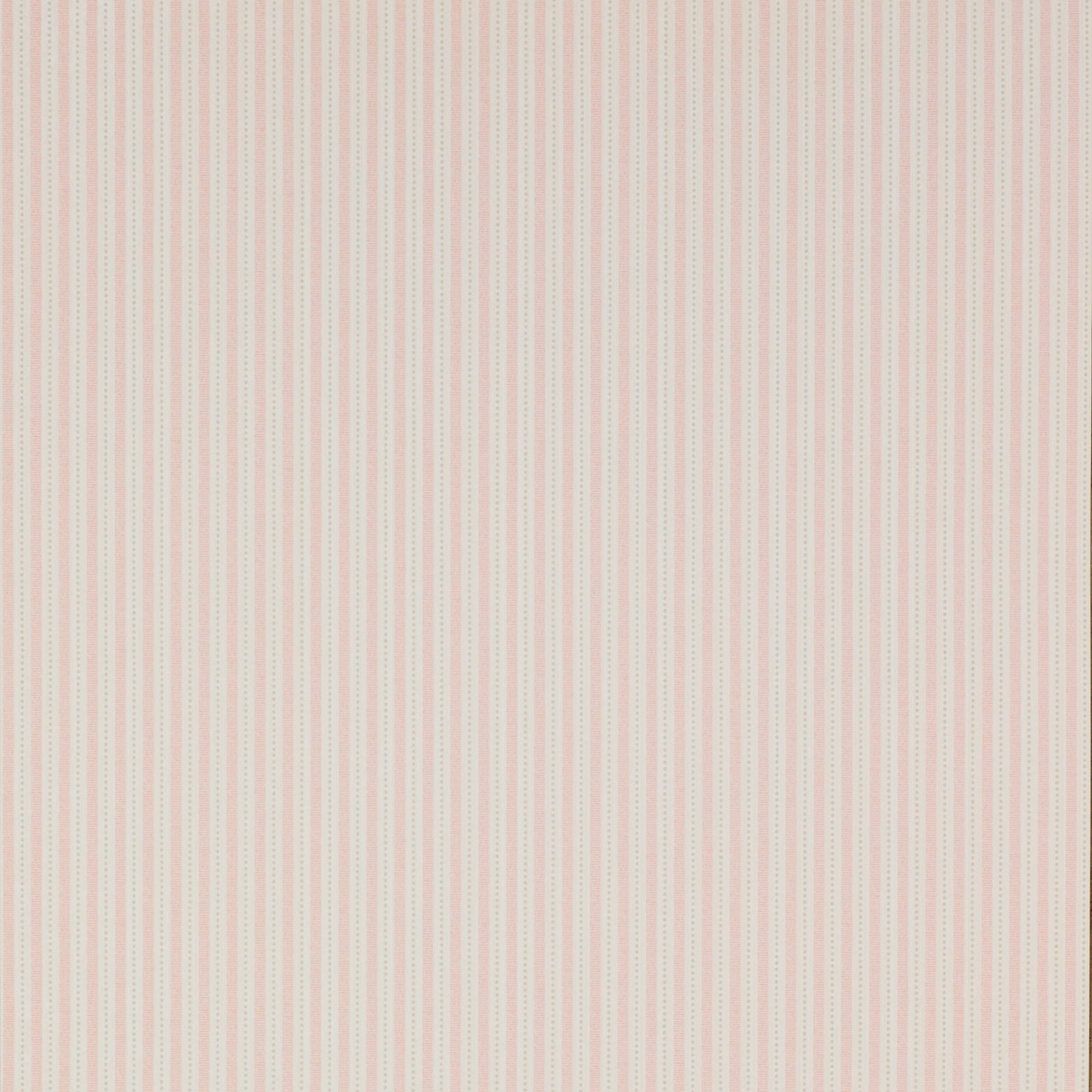 Soft blush pink wallpaper with fine cream and pale blue-grey vertical stripes