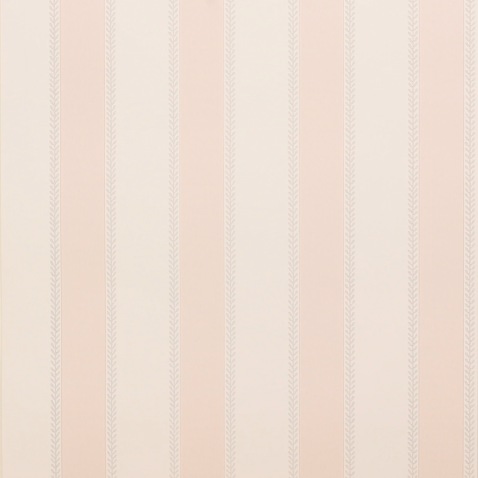 Pale old pink wallpaper with fine vertical stripes and delicate leafy sprigs
